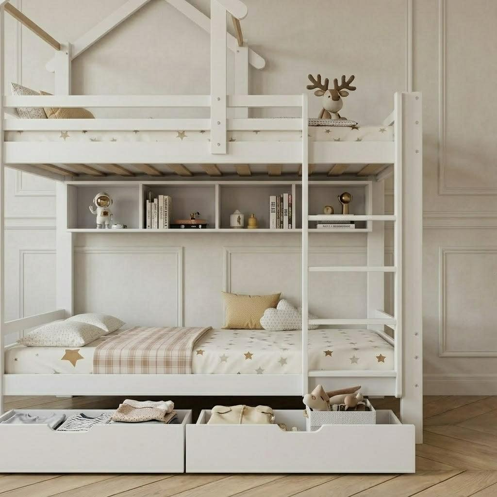 Lit Cabane Superposé Avec 2 Tiroir Modèle Elio 90x200
