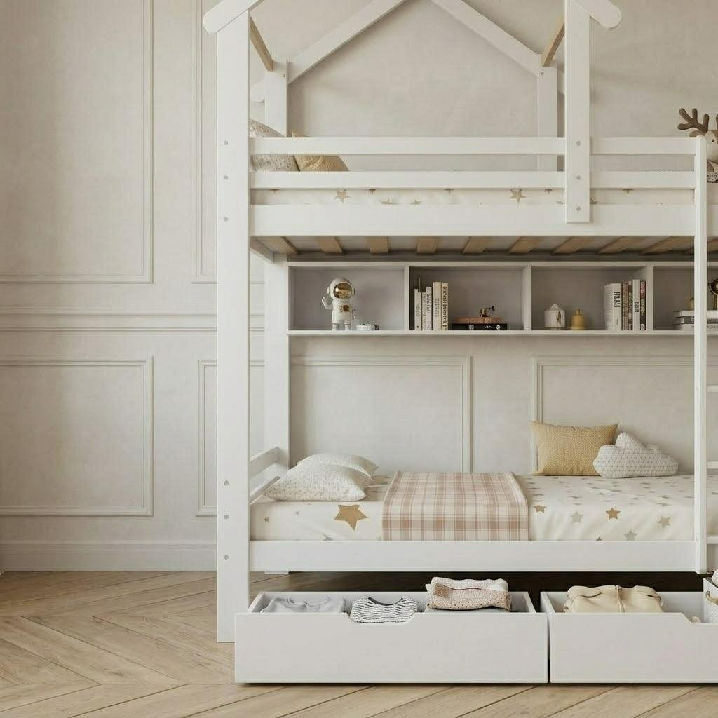 Lit Cabane Superposé Avec 2 Tiroir Modèle Elio 90x200
