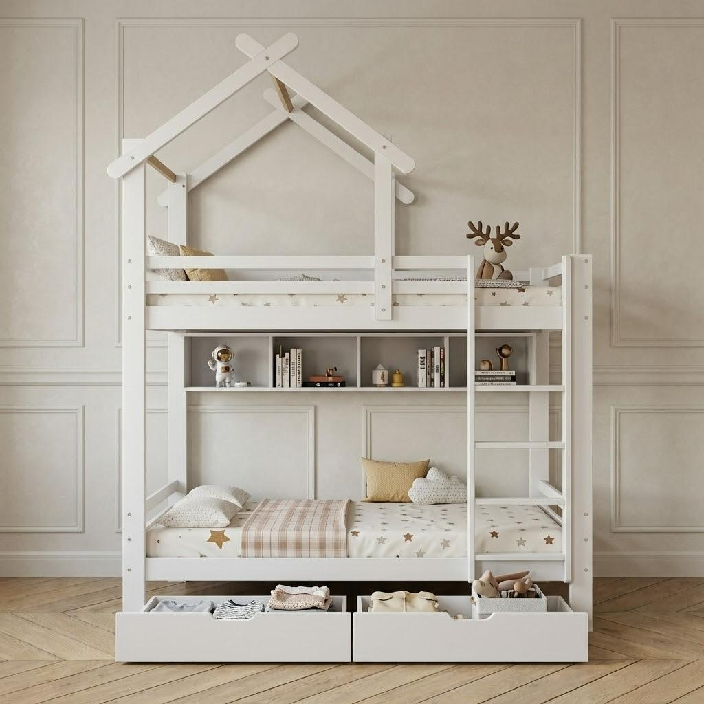 Lit Cabane Superposé Avec 2 Tiroir Modèle Elio 90x200