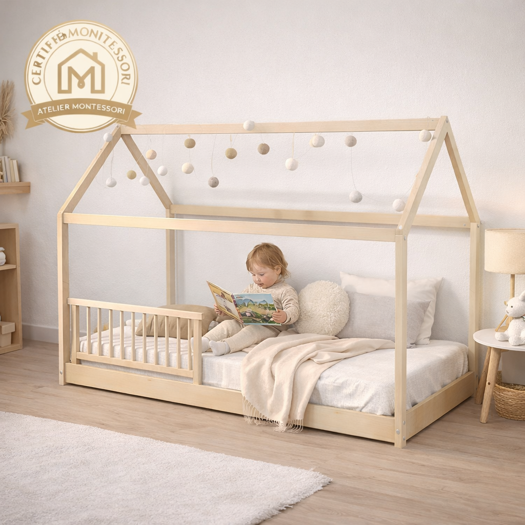Lit Cabane Montessori avec Barrière modèle Léon 90x190