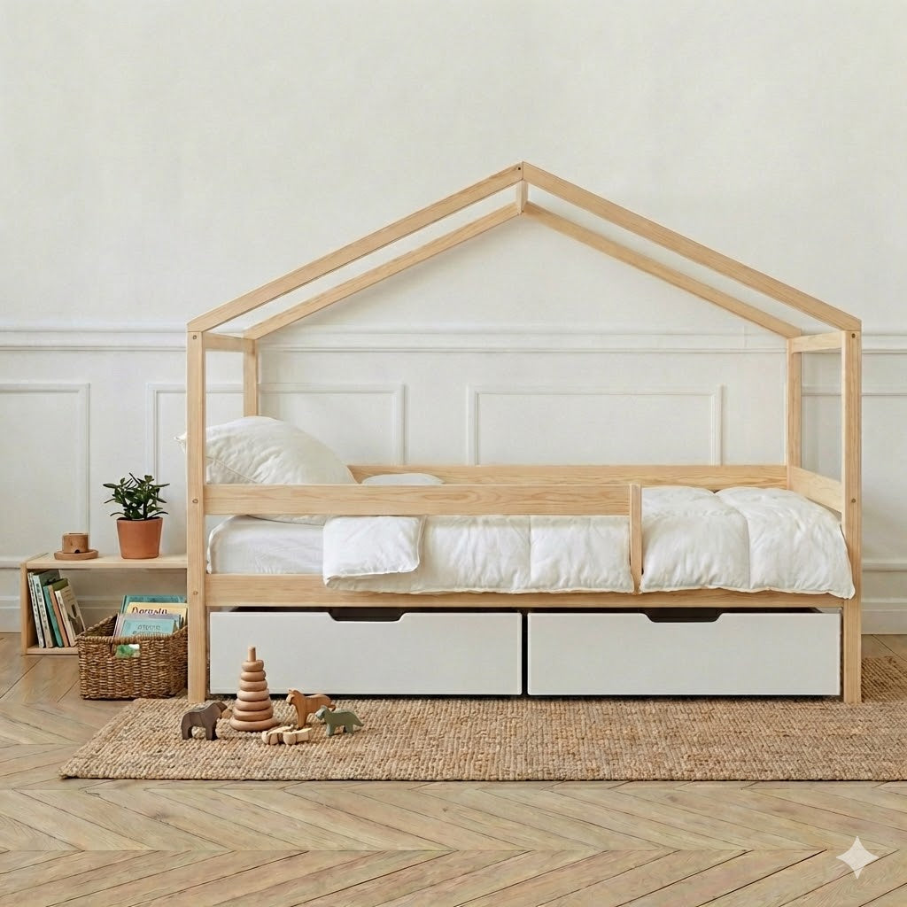 Lit Cabane Montessori Avec 2 Tiroirs Modèle Livia 90x190