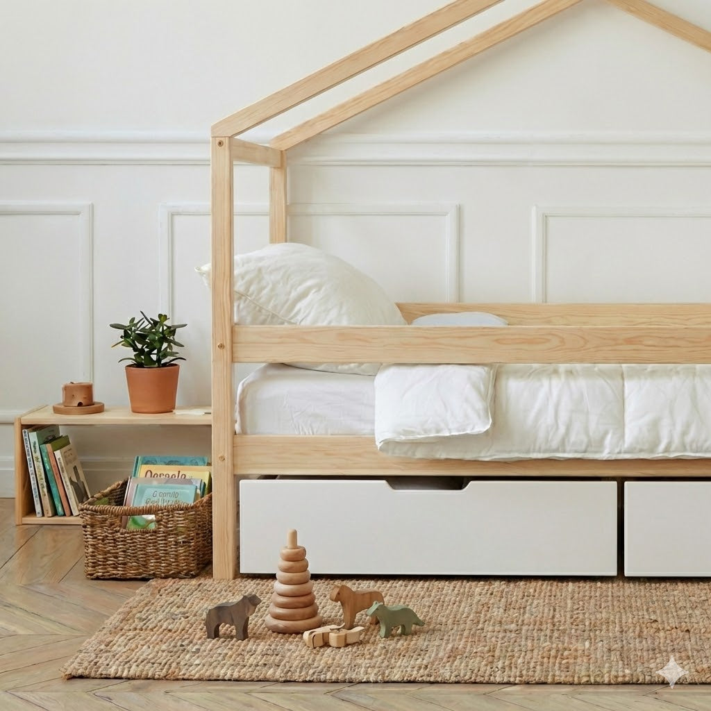 Lit Cabane Montessori Avec 2 Tiroirs Modèle Livia 90x190