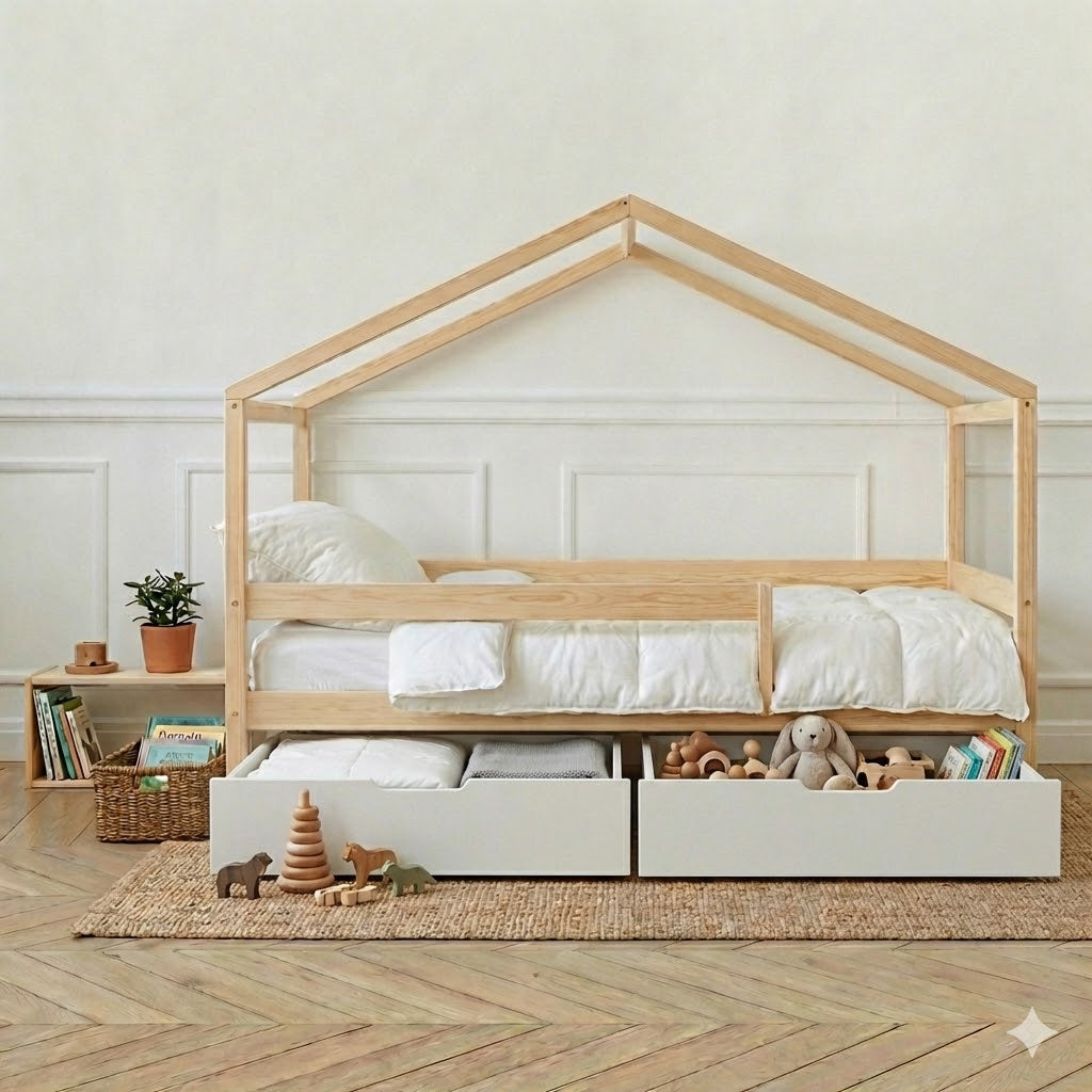 Lit Cabane Montessori Avec 2 Tiroirs Modèle Livia 90x190