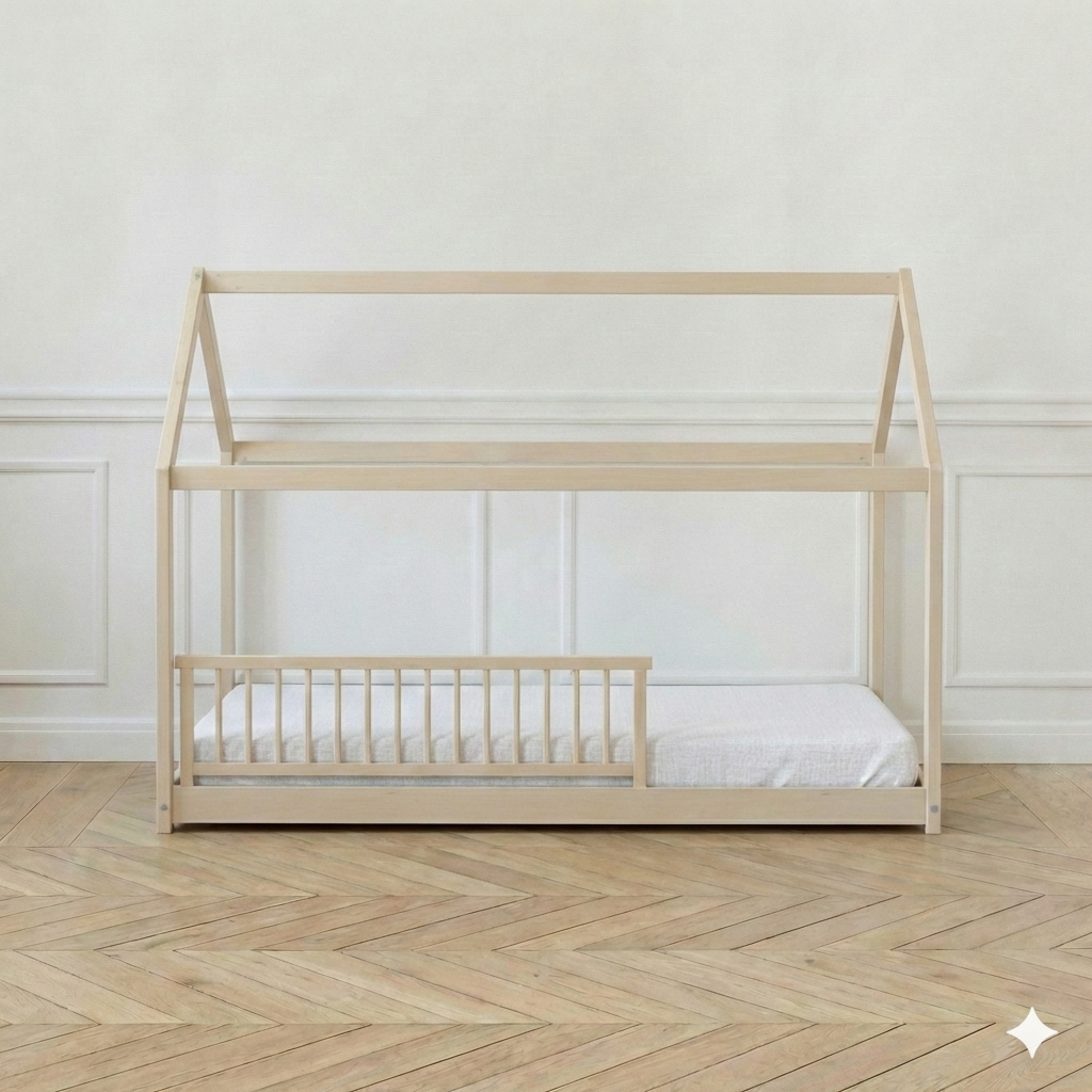 Lit Cabane Montessori avec Barrière modèle Léon 90x190