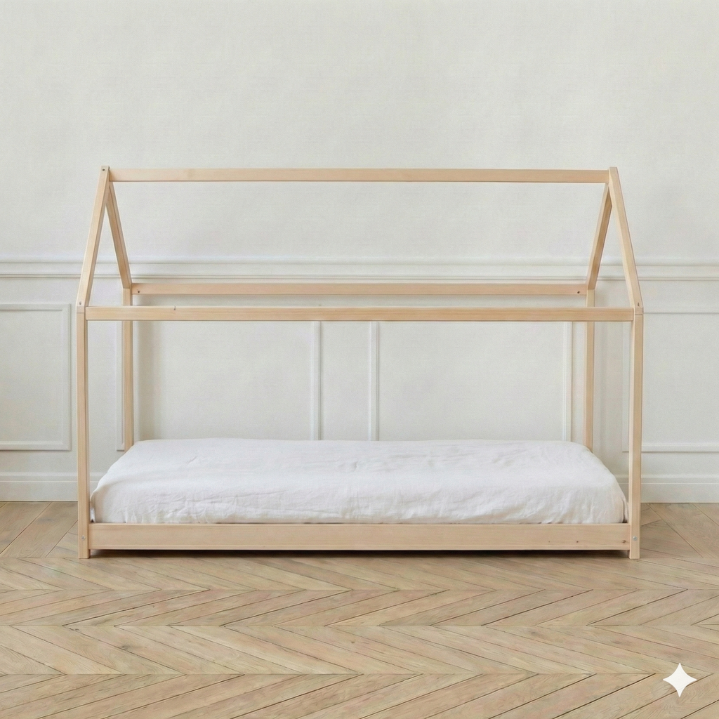 Lit Cabane Montessori en bois massif modèle Zoé 90x190